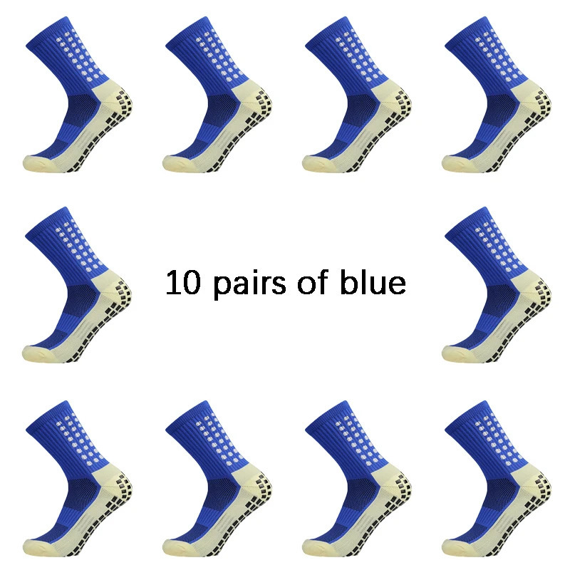 10 Pairs/lot Men Womens Football Socks Cotton Square Silicone Suction Cup Grip Anti Slip Soccer Sports Rugby Socks Tennis Socks 240709