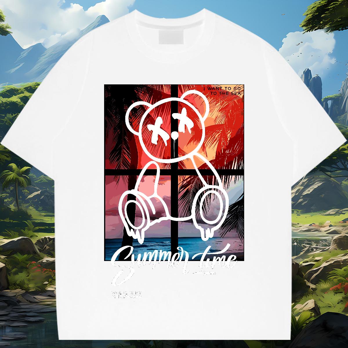 Unisex Mens Tshirts Graffiti Art 230g Cotton Crew Neck Cotton Beach T-Shirts for Men Custom 2024 Designer Clothings