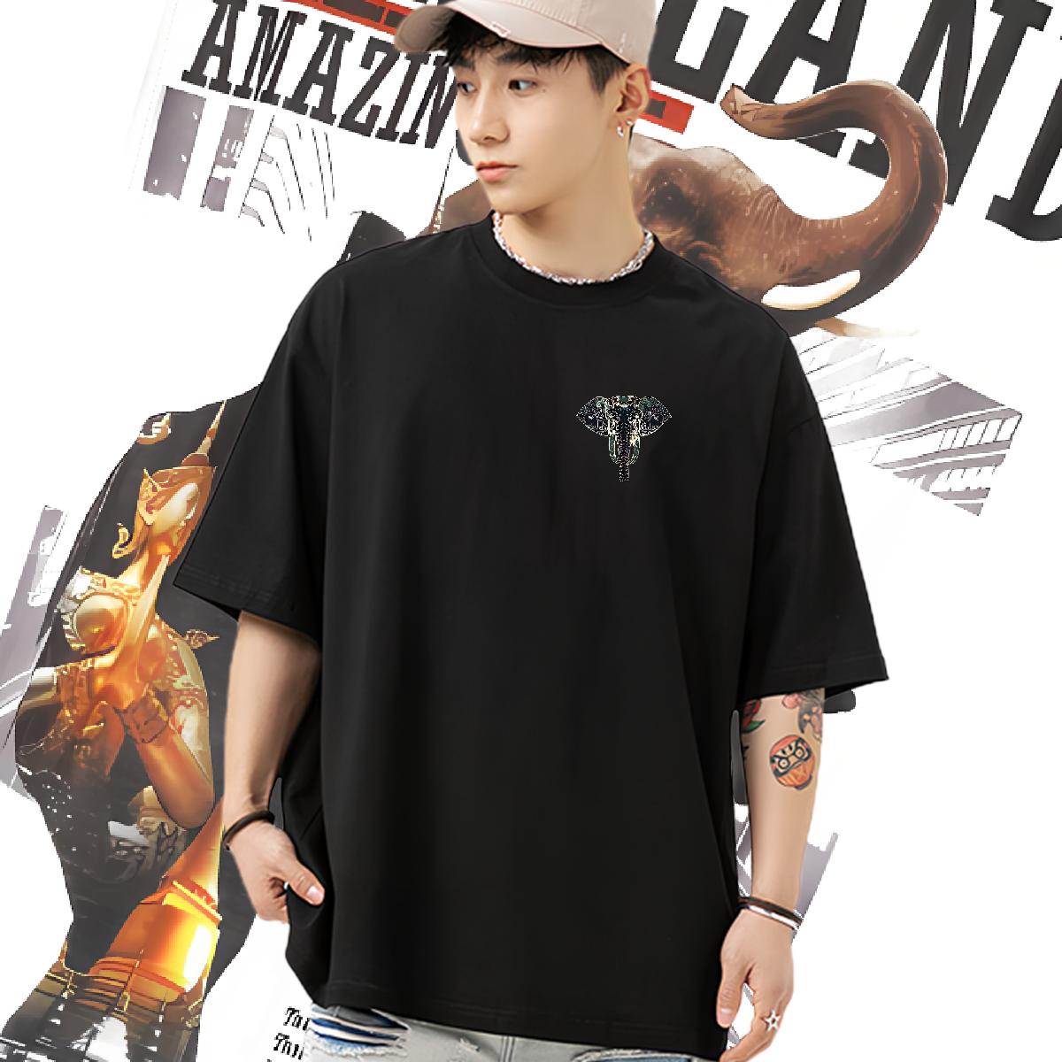 Stylist Mens T Shirts Asian Size Street Casual Tshirts Round Neck Short Sleeve 5A