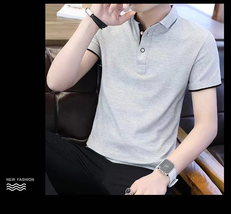Lighing Delivery Polo Shirt Men's Short 2024 Summer Casual Breathable Half Sleeve T-shirt Youth Solid Color Ice Silk Top