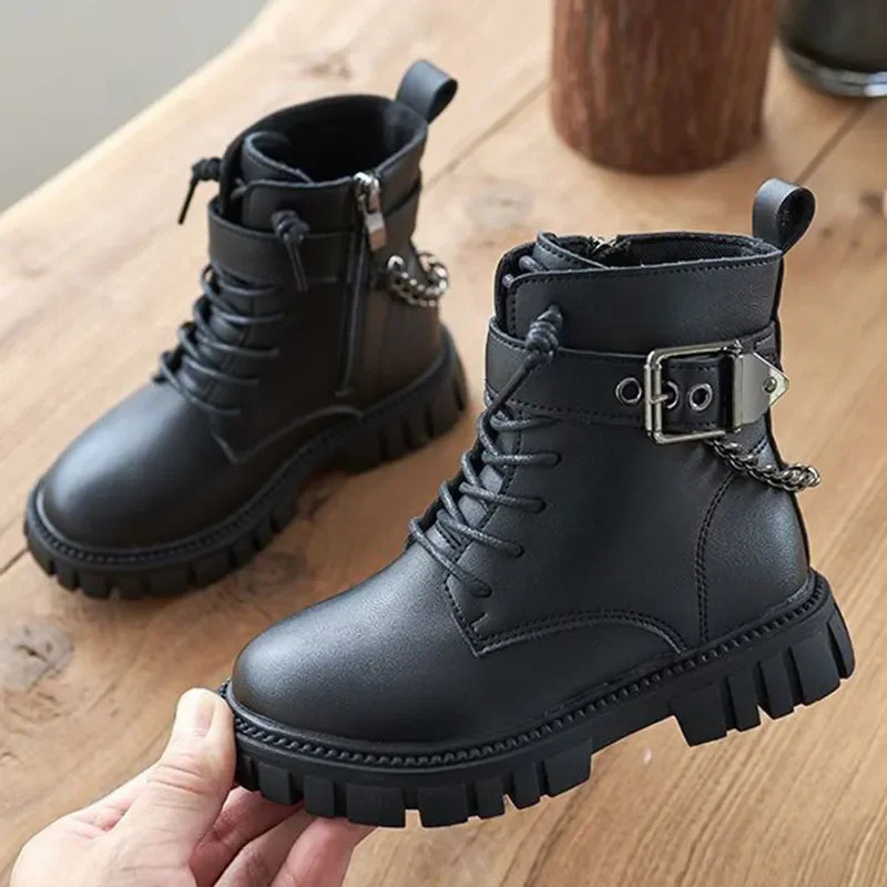 Kids Shoes Soft Sole Casual Ankle Boots Girls Cotton Shoes Zipper Non Slip Leather Boots Boys Student Shoes Children Shoes 240710