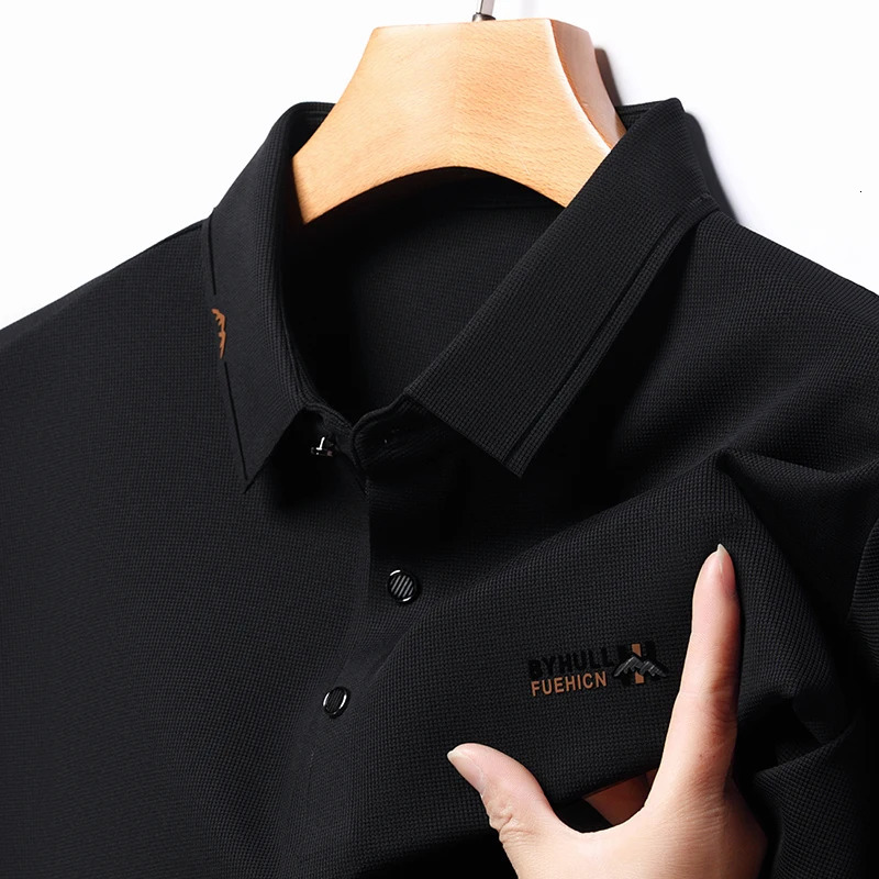 Men's Polos Men High-quality Embroidered Fashion Ice Silk Polo Shirt 2024 Spring Tshirt Streetwear Business Casual Long Sleeve Handsome Tops 2407