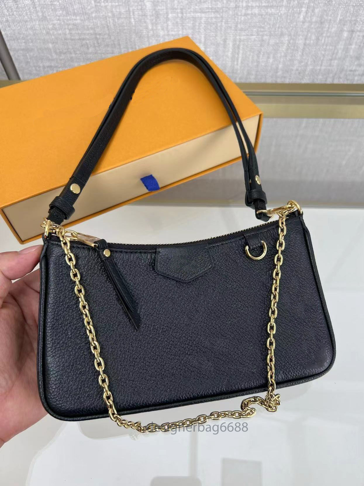 Designer Easy Pouch On Strap classic Women Leather Embossed letter Shoulder bag Handbag sleek design hobo Chain Crossbody Luxury Brand Lady satchel Messenger Purse