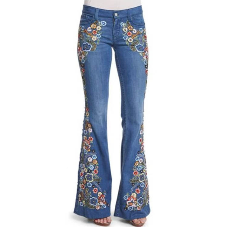 2024 Summer Casual Women's Denim Elegant Slim Applique Pattern Fashion Jeans Plus Size-women denim Flared Pants