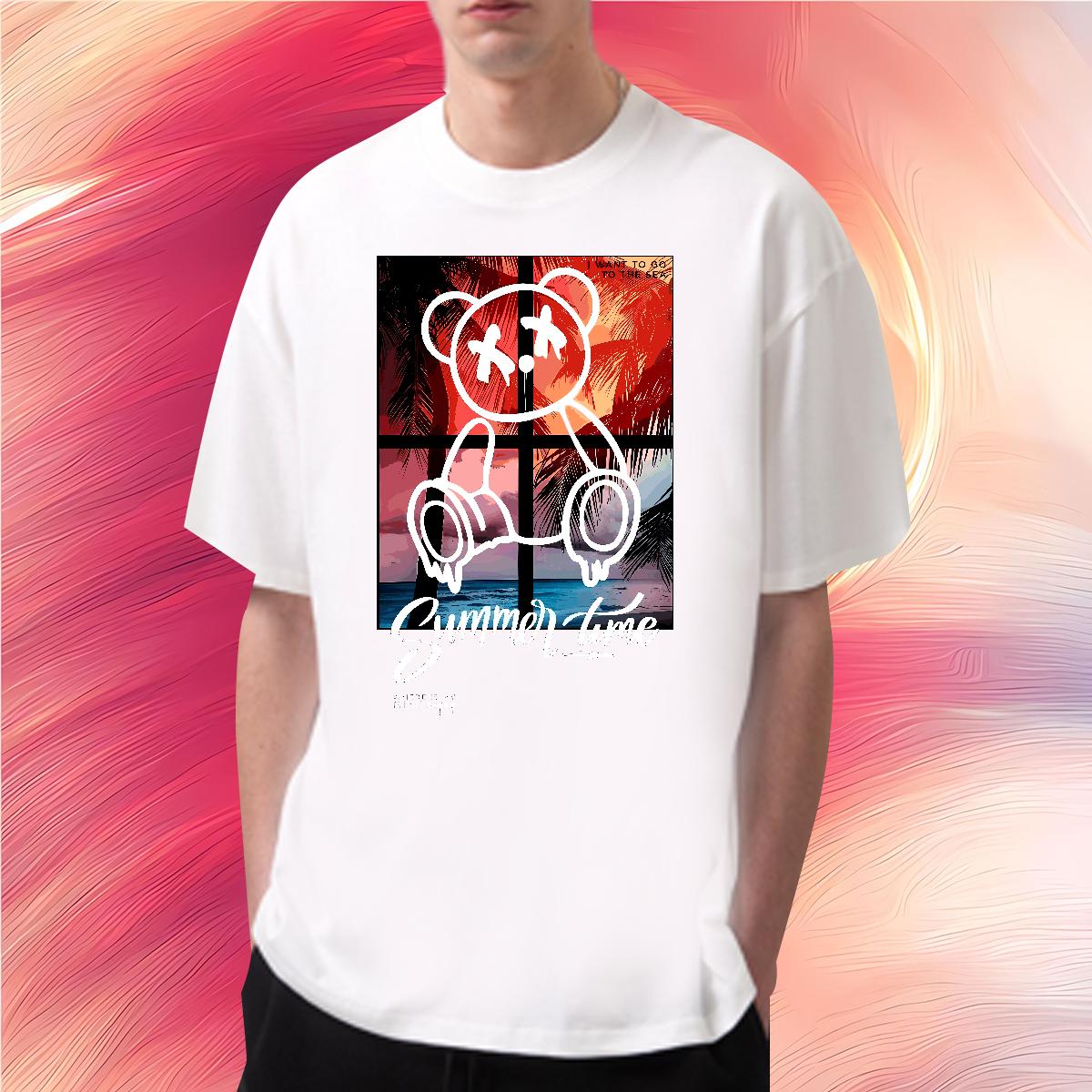 Soft Men Tops Tees Graffiti Art 100% Cotton 230g Short Sleeve Cotton O-Neck Daily Outfit Man T Shirts DIY Anime New Tops Shirt