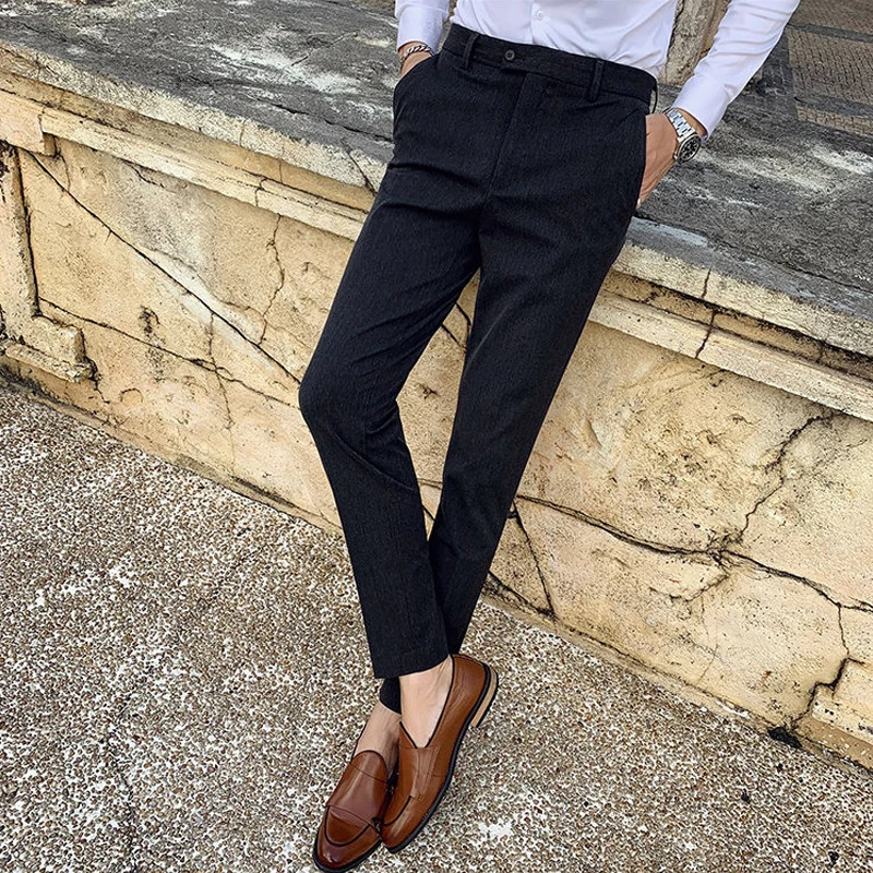 Boutique Fashion Solid Color Mens White Business Casual Suit Pants Male Slim Casual Trousers Wedding Dress Suit Pants 240708