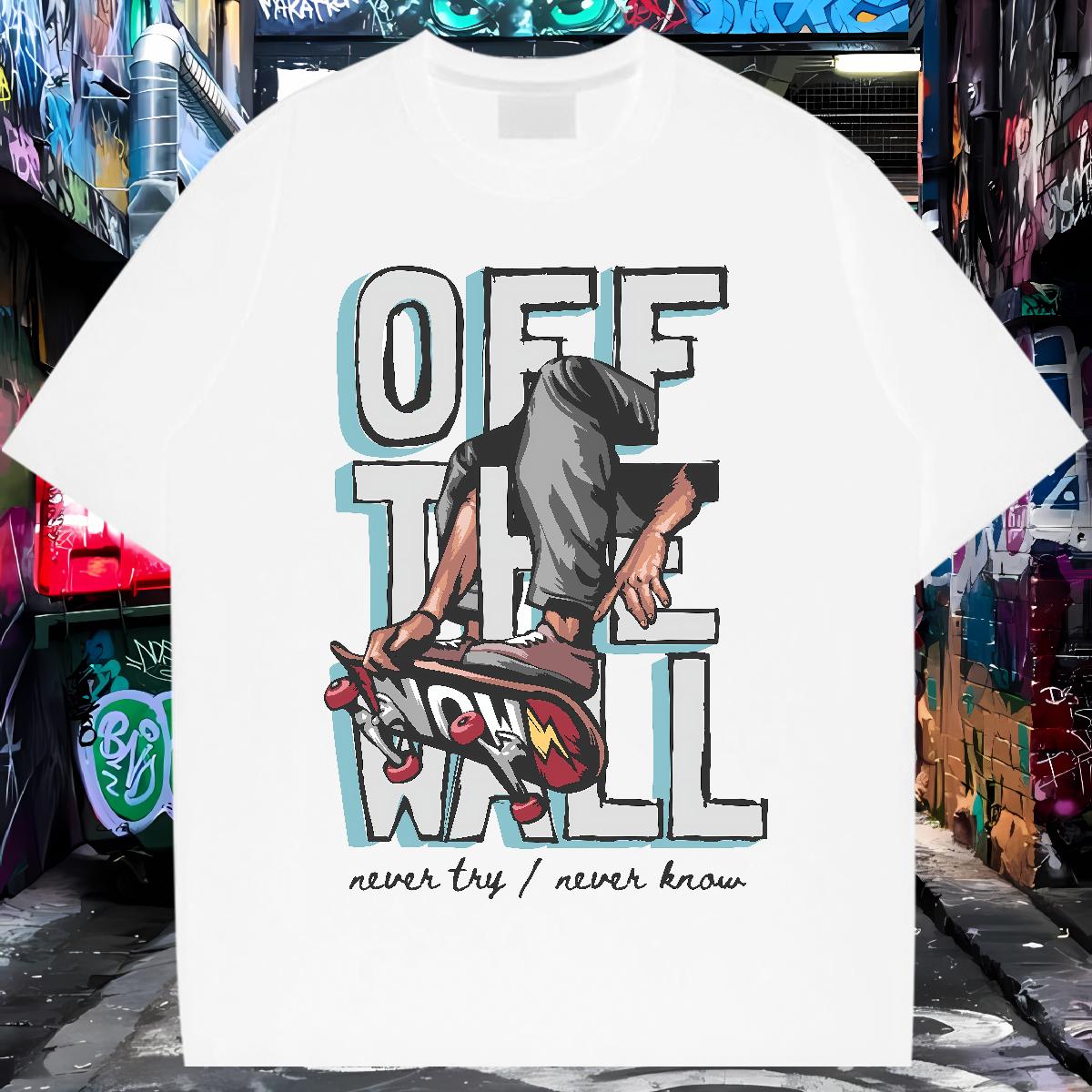 Fashion New T Shirt For Man Graffiti Art 100% Cotton 230g DIY Logo Tshirts High Street Hip Hop Breathable Short Sleeve Wholesale Wear