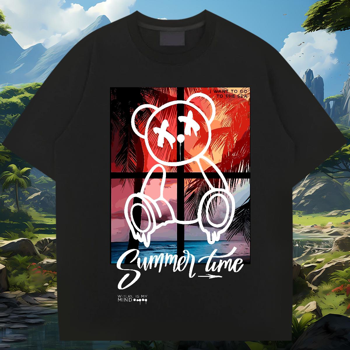 Unisex Mens Tshirts Graffiti Art 230g Cotton Crew Neck Cotton Beach T-Shirts for Men Custom 2024 Designer Clothings