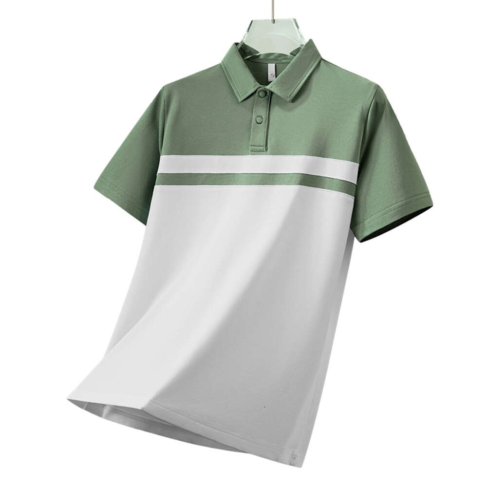 Silk red ice silk collar short sleeved polo for men's summer thin patchwork cool casual shirt