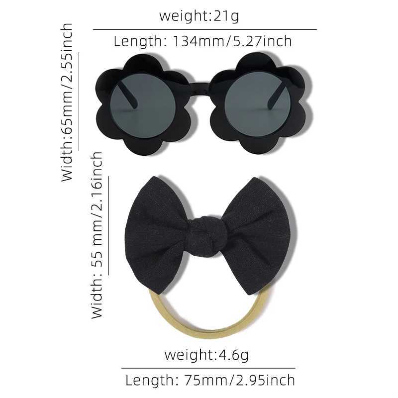Sunglasses 2 Pcs/Set New Children Fashion Round Flower UV400 Sunglasses Colors Lovely Soft Bowknot Headbands Set Kids Hair Accessories