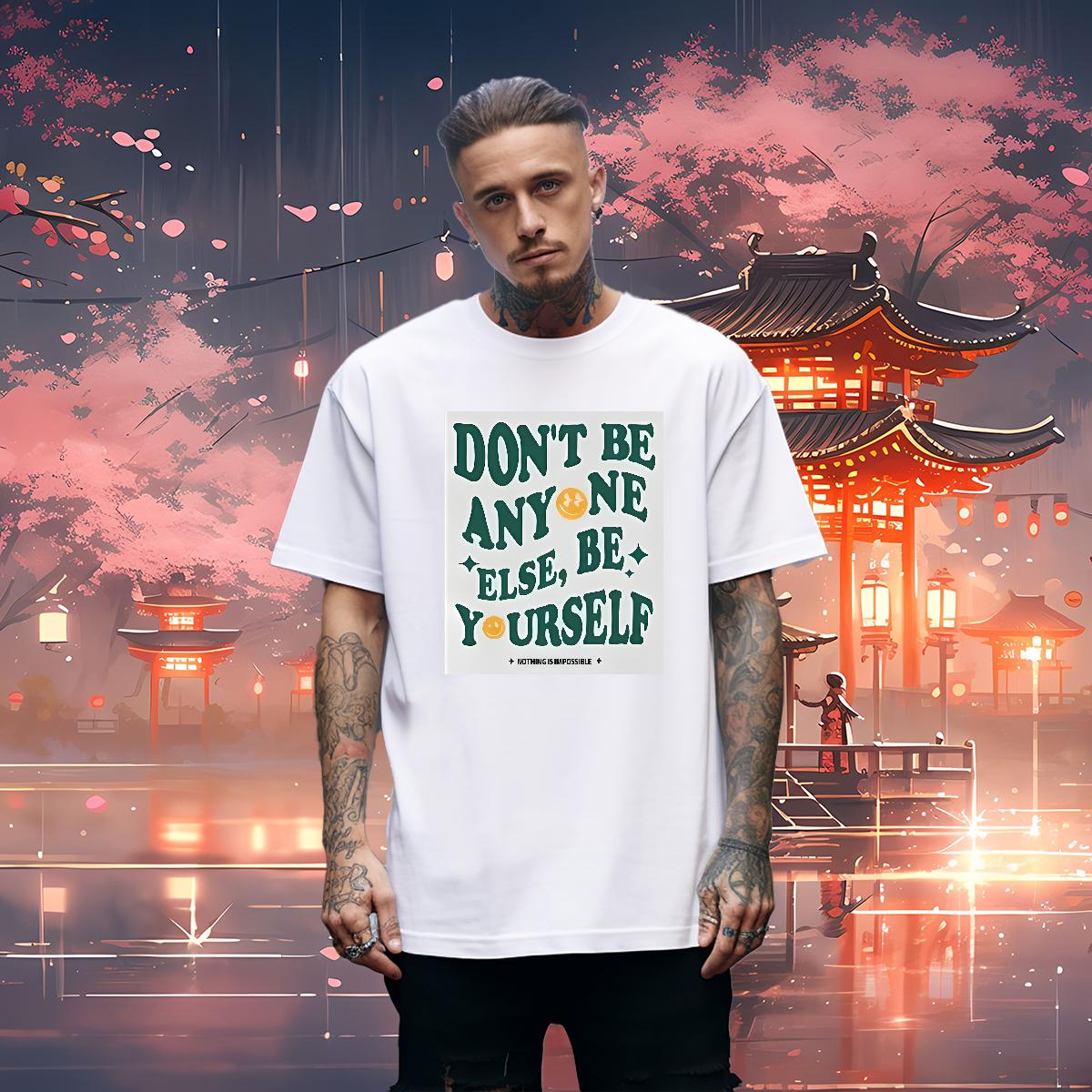 Classic Men Clothes T-Shirt don't be any one else 100% Cotton 230g Breathable Short Sleeve Casual Mens T Shirts Plus Size Cartoon DIY Tees Shirts