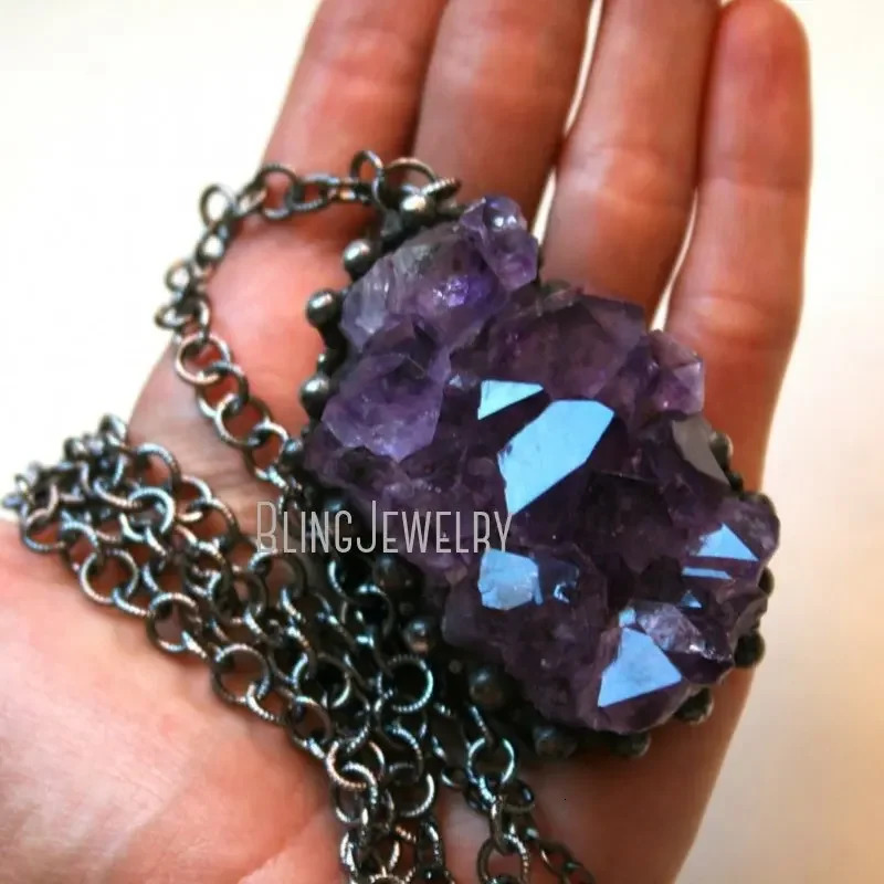 10pcs Amethyst Crystal Cluster Perndant Statement Necklace Wicca Witch Goth Jewelry Halloween Y2k Stainless Steel Boho Jewelry 240715
