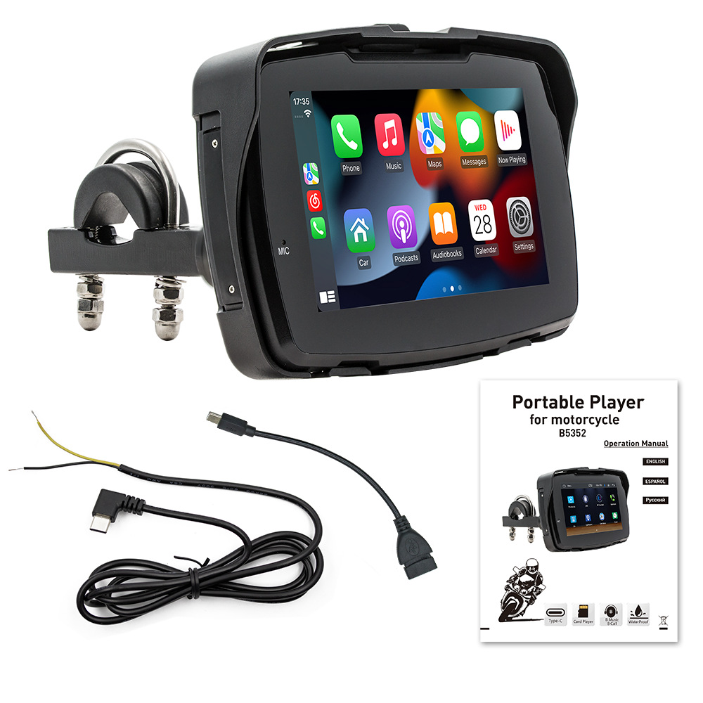 5 Inch Motorcycle Touch Monitor With CarPlay and Android Auto Outdoor IPSX7 Waterproof External Portable Motor Car Special GPS Navigator