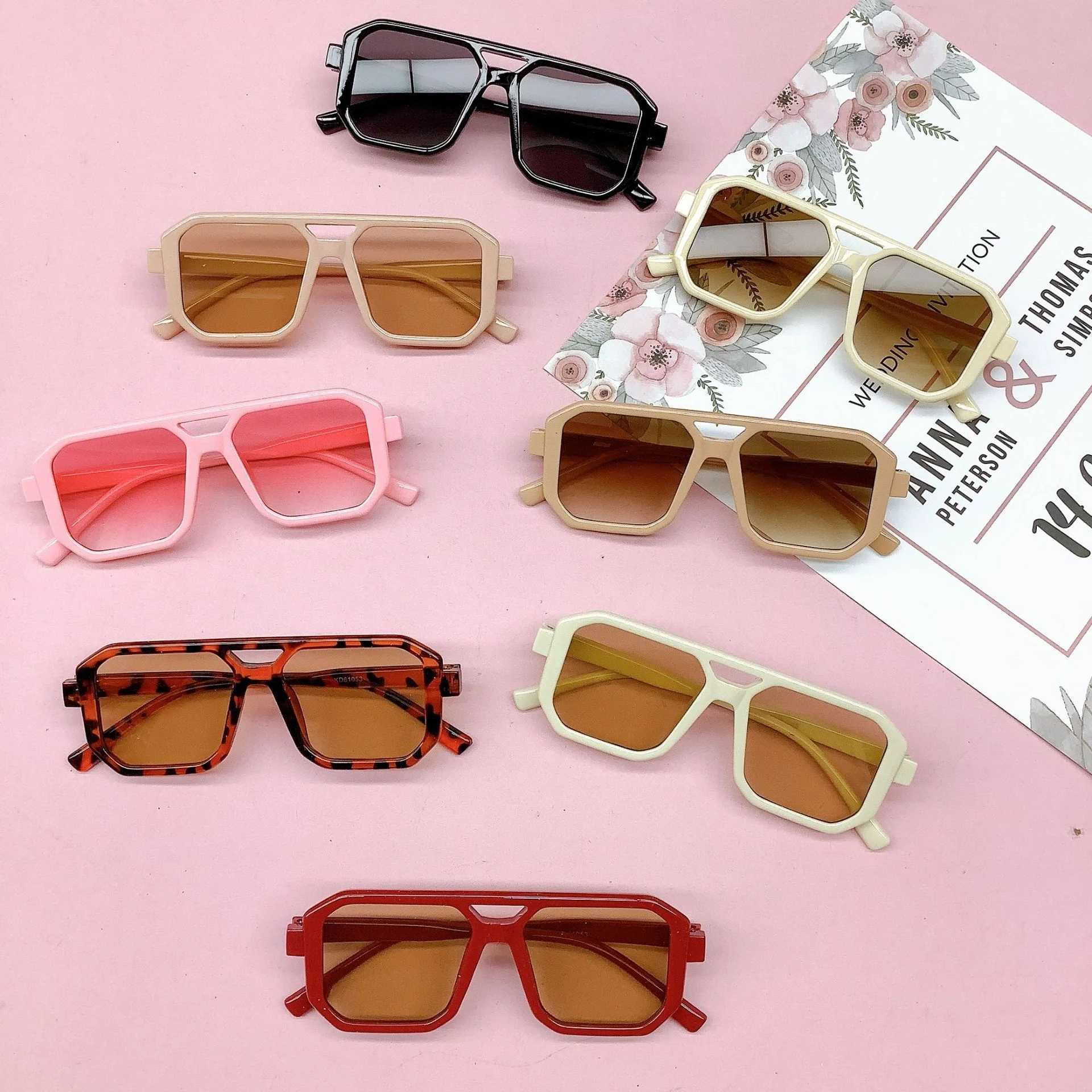 Sunglasses 2023 new childrens double-beam square sunglasses for childrens UV-proof sunglasses for boys and girls
