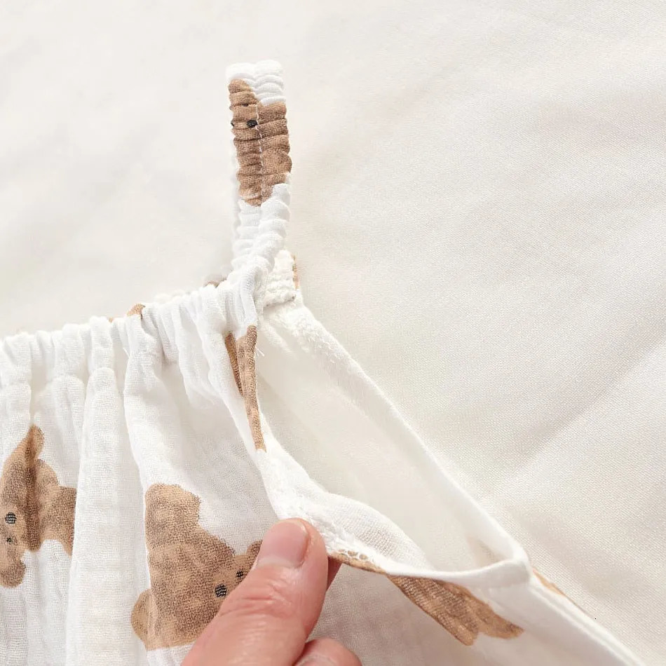 3-24 Months born One-Piece Baby Muslin Pajamas Kids Straps Bunting Romper with Hat Infant Casual Jumpsuit Summer Bear Onesie 240715