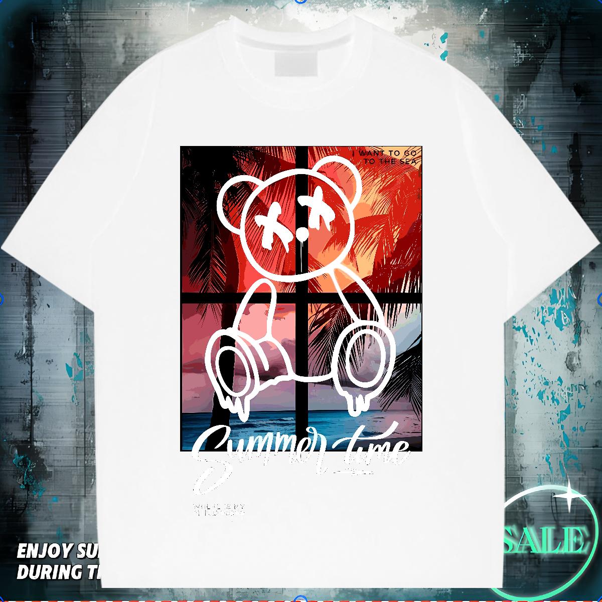 Fashion T-Shirts Graffiti Art 100% Cotton 230g Cartoon Printing S-4XL Men Tees Outdoor Short sleeve Cotton Soft Designer Tees Shirts