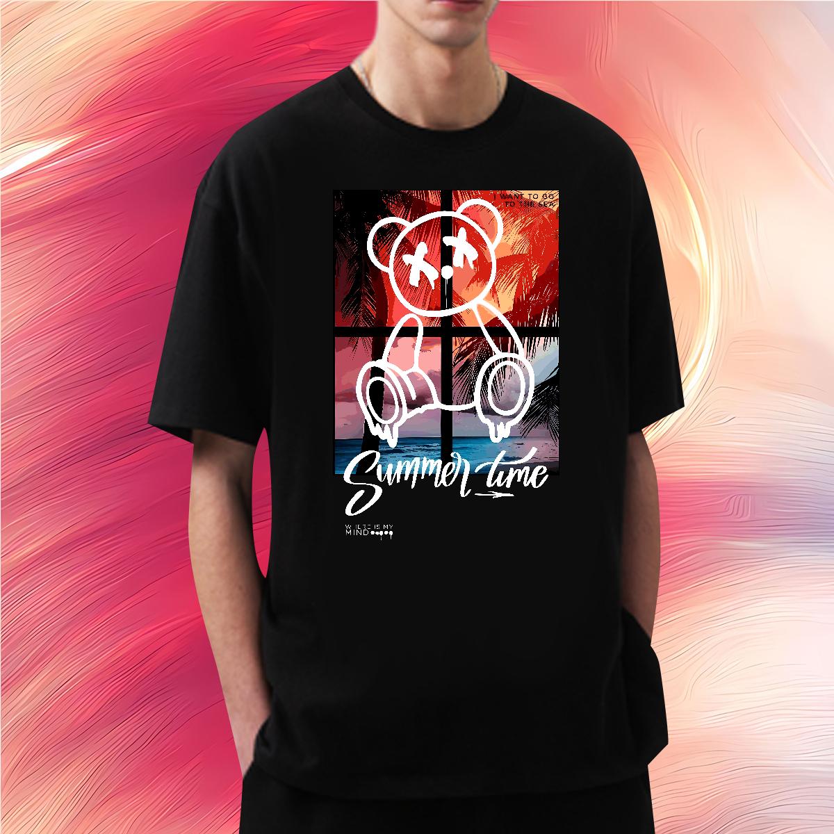 Soft Men Tops Tees Graffiti Art 100% Cotton 230g Short Sleeve Cotton O-Neck Daily Outfit Man T Shirts DIY Anime New Tops Shirt