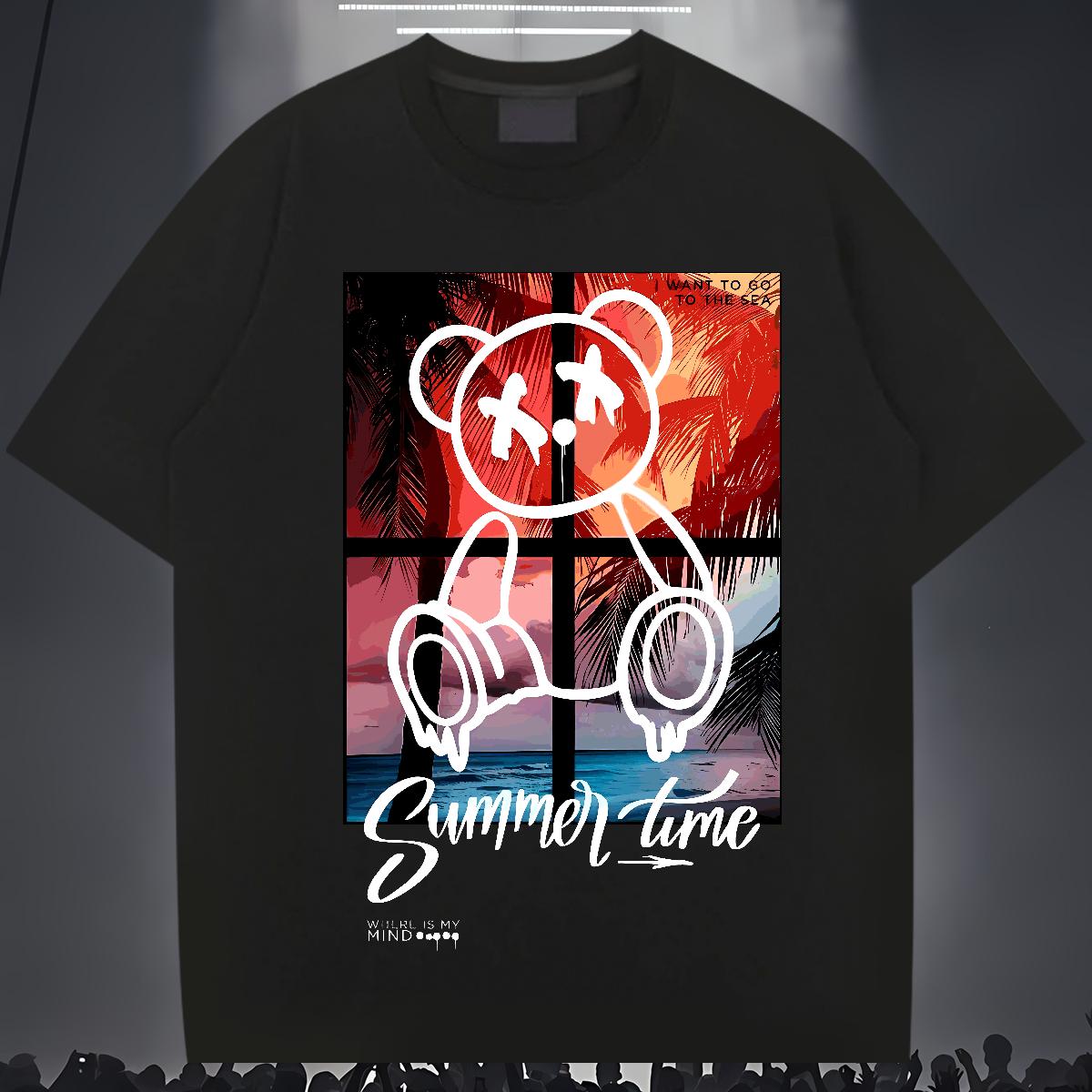 Loose Couples T Shirts Graffiti Art 230g 100% Cotton 180g Cotton Sports Casual Man T Shirts Anime Print New Tops Shirt