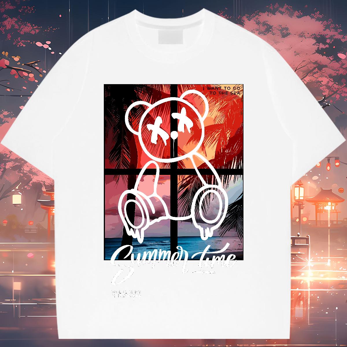 New T-Shirts for Men Graffiti Art 100% Cotton 230g Black Oversized Men Tops Tees Home Outdoor Breathable Crew Neck Cotton Loose Fit Wear