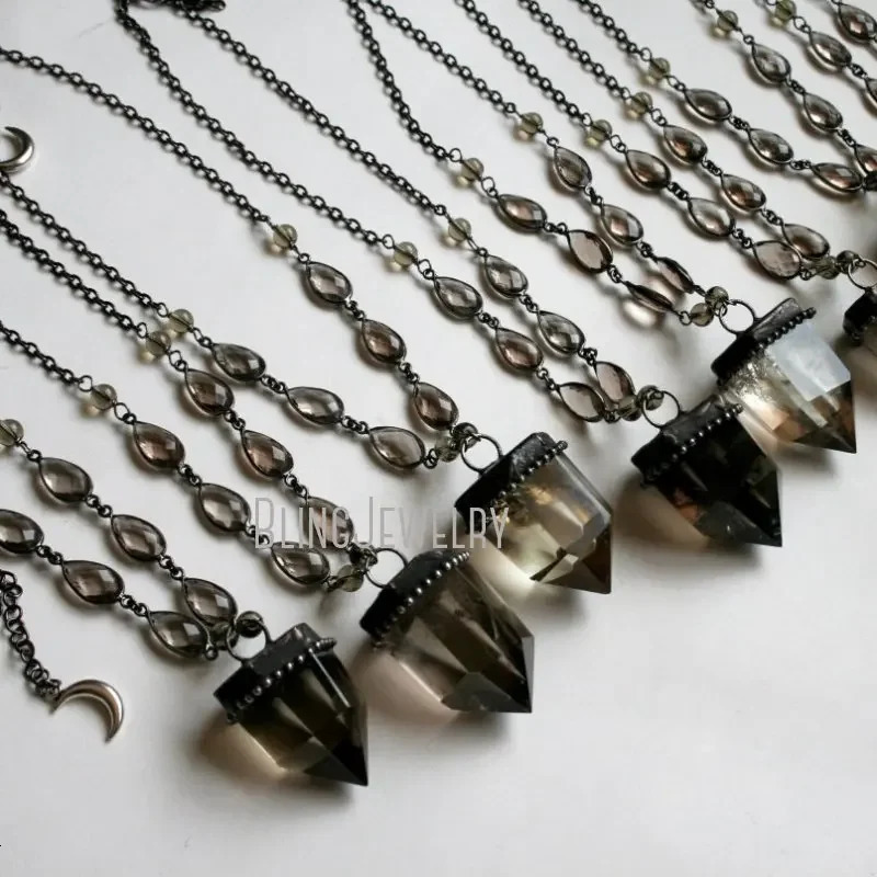 10pcs Crystal Point Halloween Necklace Women Smoky Quartz Pendulum Talisman Obelisk Witch Wicca Goth Gothic Wiccan Y2k Jewelry 240715