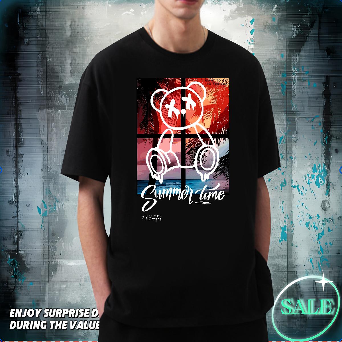 Fashion T-Shirts Graffiti Art 100% Cotton 230g Cartoon Printing S-4XL Men Tees Outdoor Short sleeve Cotton Soft Designer Tees Shirts