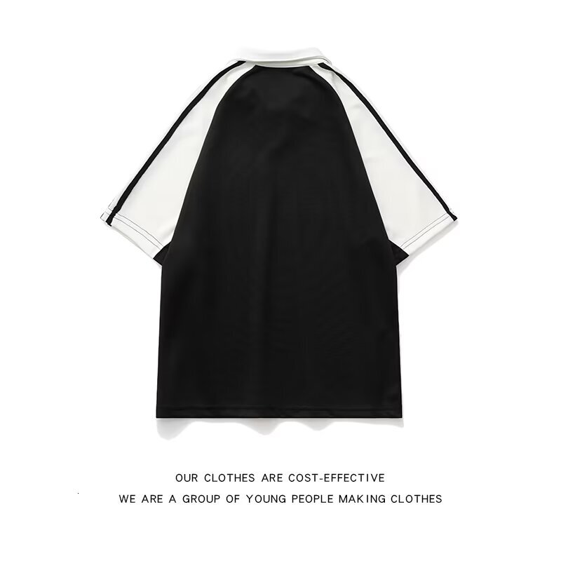 High street lapel polo shirt short sleeved T-shirt men's summer 2024 new style shoulder inserted trendy brand five quarter sleeve top