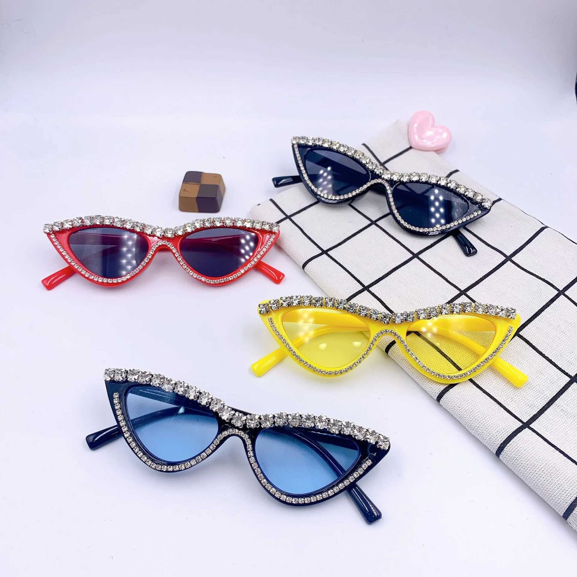 Sunglasses Network fashion childrens Sunglasses triangle personality stick diamond childrens street glasses travel photo Sunglasses