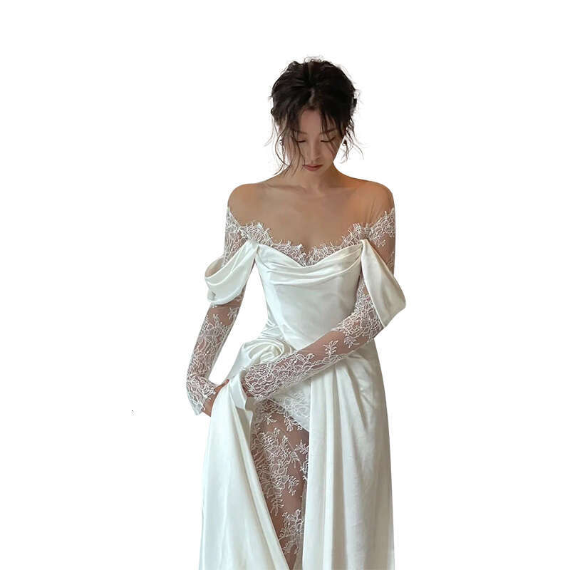 Satin Dresses With Small Train Vintage Lace Bride Dress A-e Full Sleeve Boho Wedding Gowns Vestido De Noiva