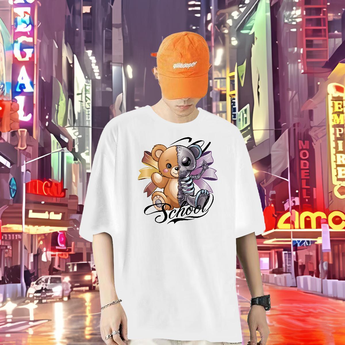 Loose Fit T-Shirts for Men bear 230g 100% Cotton Beach Cotton Breathable Tshirt for Man Woman Brand DIY Tops Shirt