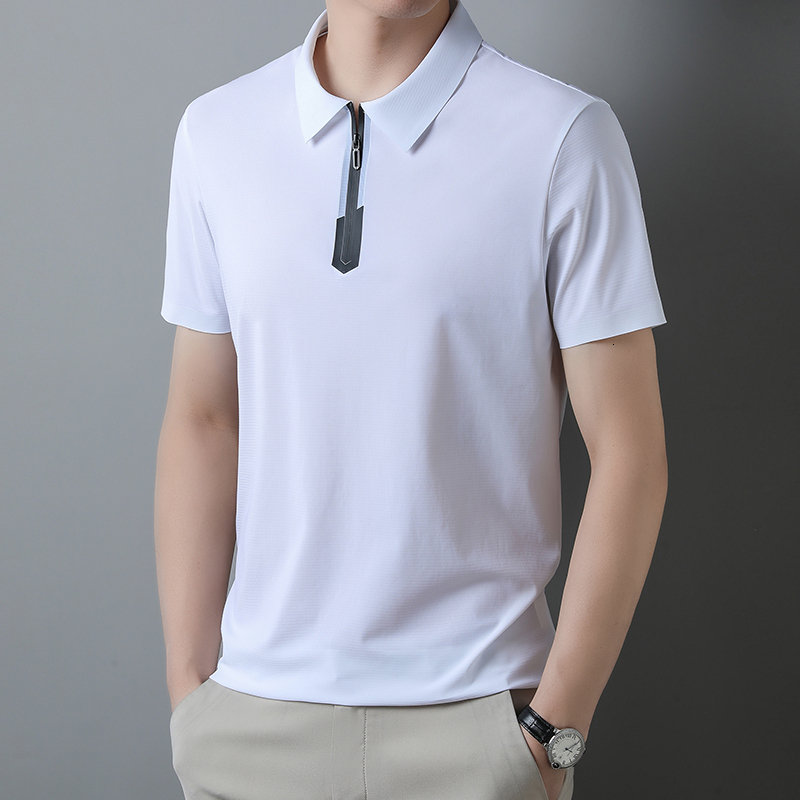 Light business short sleeved Polo shirt 2023 summer new ice silk solid color simple casual versatile T-shirt for men