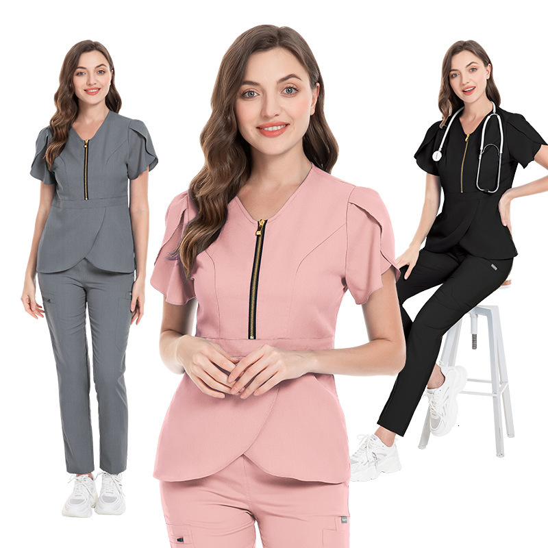 Doctor's surgical women's slim fitting nurse suit, short sleeved V-neck hand washing clothes, elastic professional work clothes F716#93