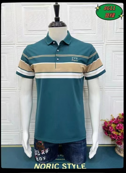 Dad's short sleeved T-shirt for men's summer wear, middle-aged and elderly striped business casual pure cotton ice silk cool polo shirt top