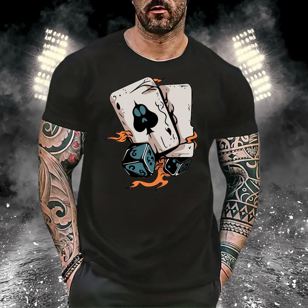 2024 DIY T shirt Poker 100% Cotton 230g Cartoon Printing S-4XL Men Tees Hip Hop Breathable Short Sleeve Loose Clothes