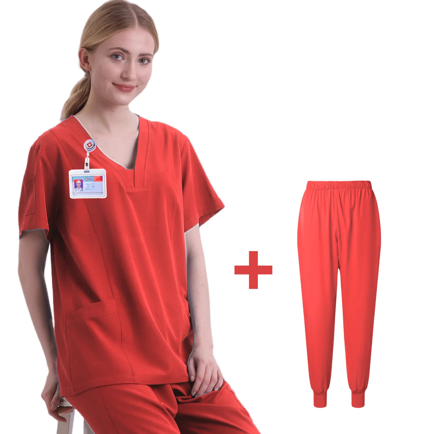 Women Uniforms Elastic Scrubs Sets Hospital Gowns Short Sleeve Tops Pant Nursing Accessories Doctors Clothes 240715