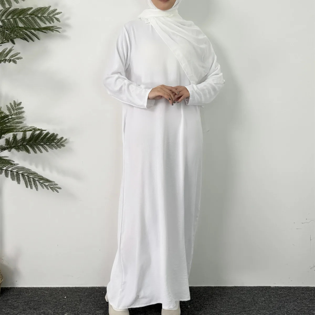 Women Long Dresses Ramadan Solid Crew Neck KaftanElegant Sleeve Muslim Abaya Loose Maxi DressWomens Clothing 240715