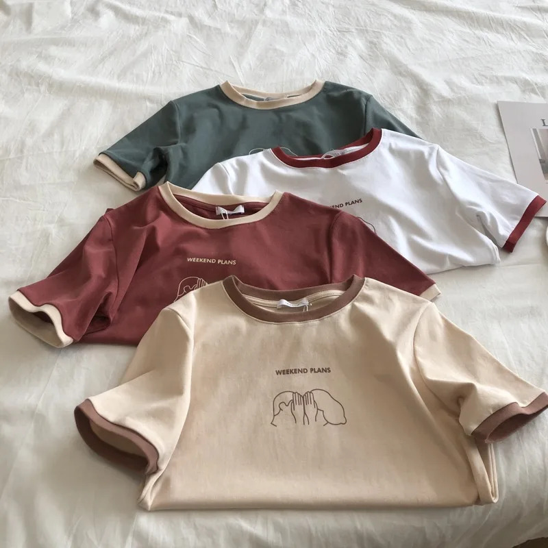 Designer's new women's slim fit short sleeved T-shirt summer shirt student casual top women's clothing polyester fabric in one size fit