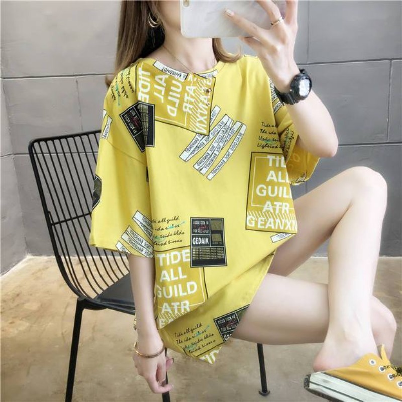2024 Summer Women's Fashion Loose Slim Letter Printing Simple and Casual Western Style Versatile Mid length Round Neck Short Sleeve T-shirt
