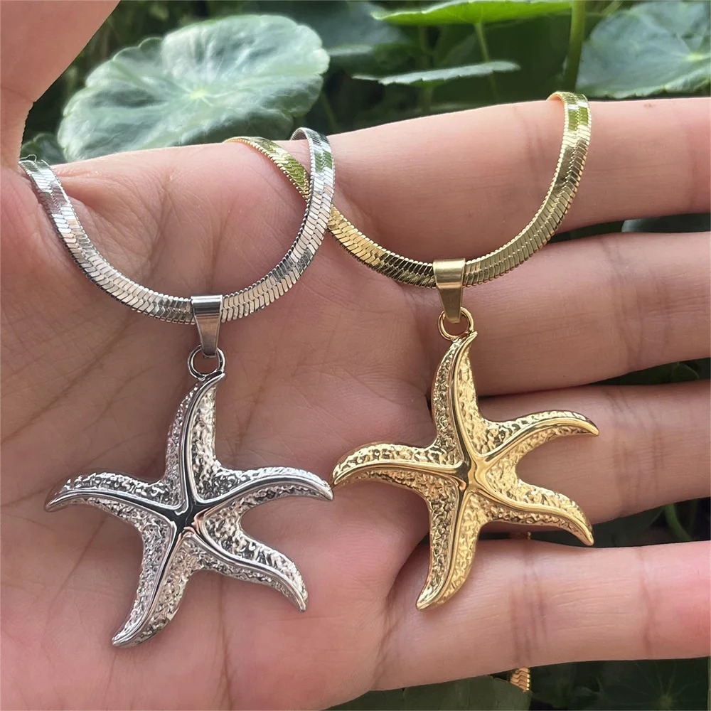 Fashion Starfish Necklaces For Women Gold Color Stainless Steel Waterproof Summer Boho Jewelry Choker Bijoux Femme 240710