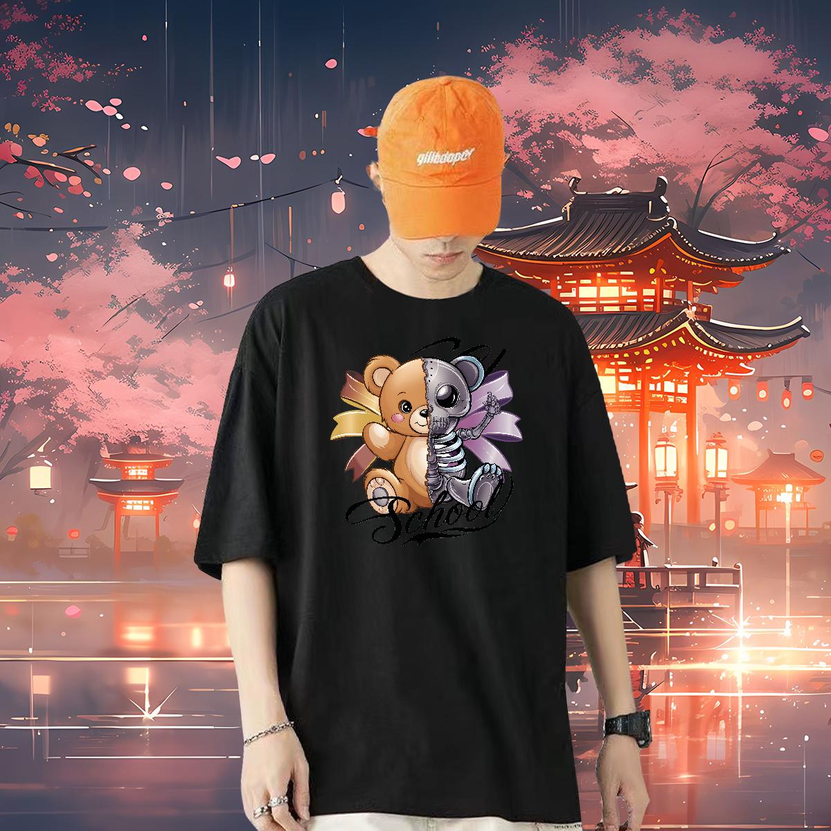 High Quality T Shirts Men bear 230g Cotton Hip Hop Street Crew Neck Cotton Tshirt for Man Woman Fashion New Customized Clothes