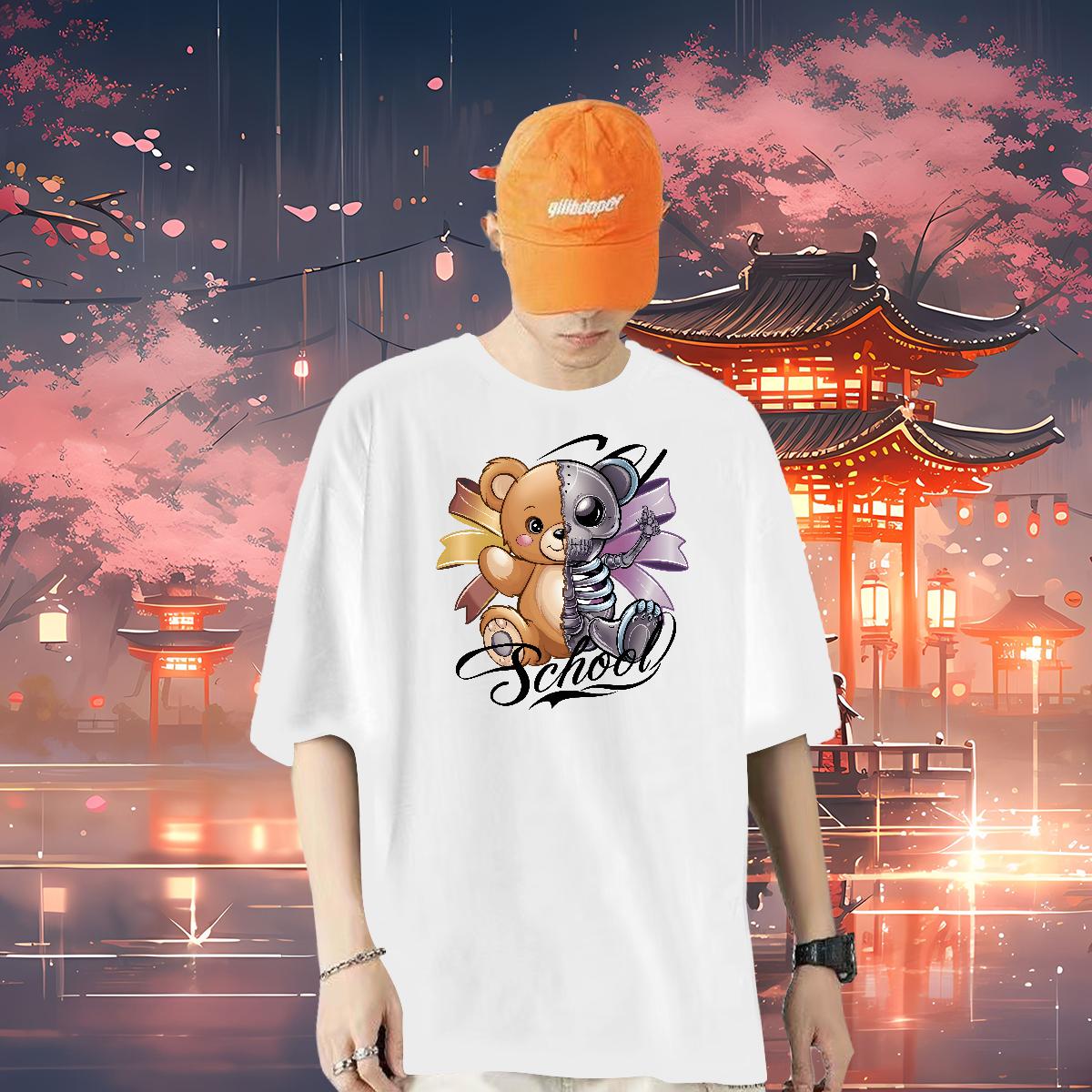 High Quality T Shirts Men bear 230g Cotton Hip Hop Street Crew Neck Cotton Tshirt for Man Woman Fashion New Customized Clothes