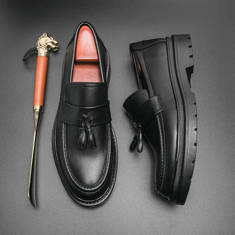 Men's Leather Tassel Hot Loafers - Casual Formal, New Thick Sole, Breathable, Comfortable Dress Moccasins For Business & Everyday Wear