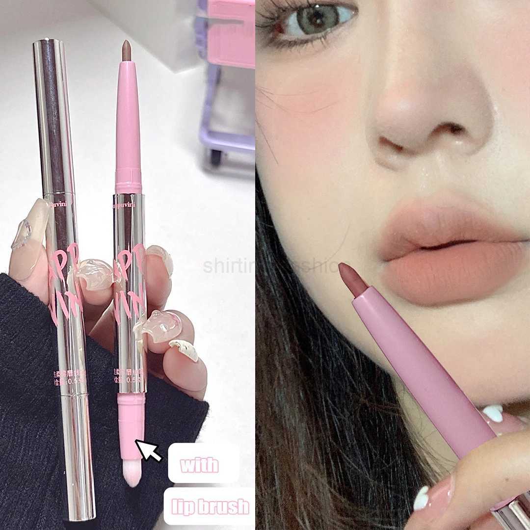 Lip Shadow Liner Pen Matte Lipstick Base Silver Tube Waterproof Lasting Lip Contouring Non-stick Cup Lipliner Pencil With BrushCL240716