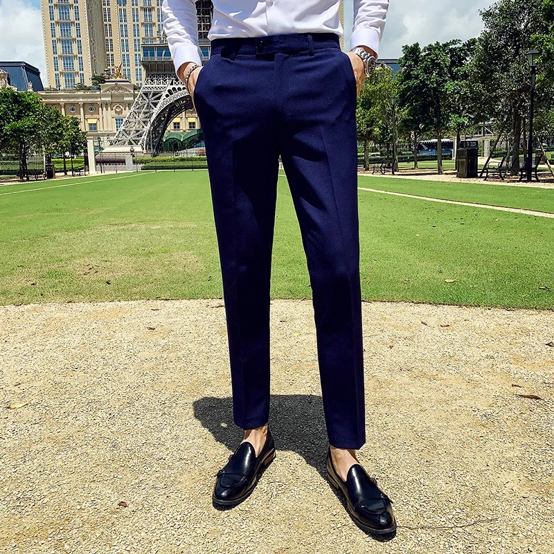 Boutique Fashion Solid Color Mens White Business Casual Suit Pants Male Slim Casual Trousers Wedding Dress Suit Pants 240708