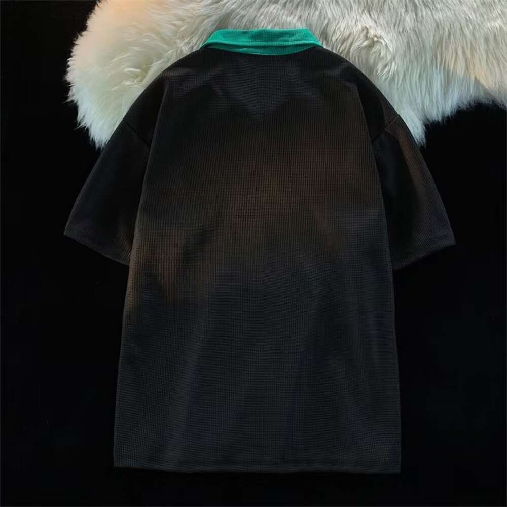 Korean version of American street polo lapel short sleeved t-shirt for couples, student top and trendy