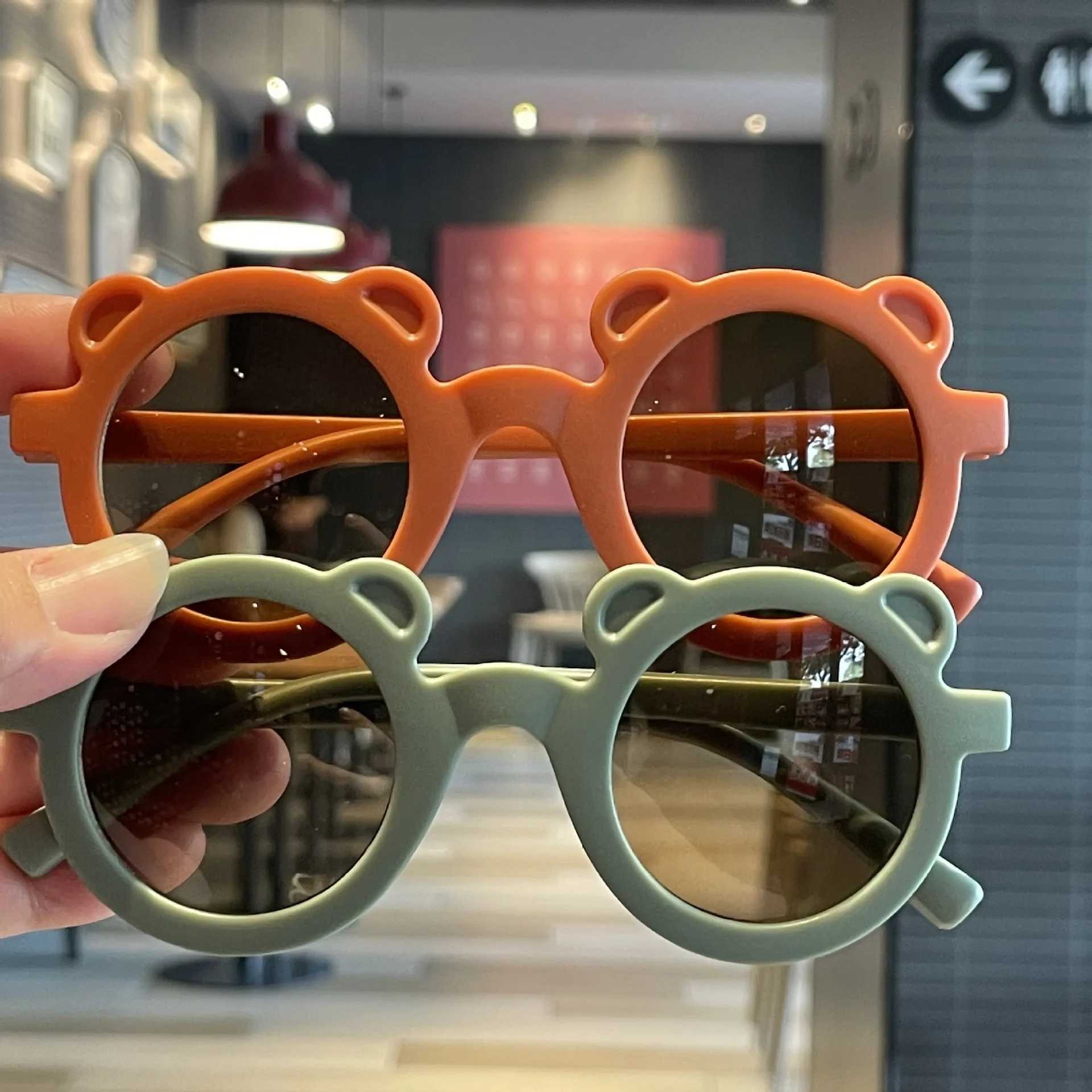 Sunglasses Little Bear Childrens Sunglasses Cartoon Frosted Small Ears Round Frame Glasses Baby Sunglasses UV Protection Glasses Sun