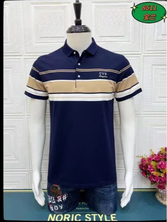 Dad's short sleeved T-shirt for men's summer wear, middle-aged and elderly striped business casual pure cotton ice silk cool polo shirt top