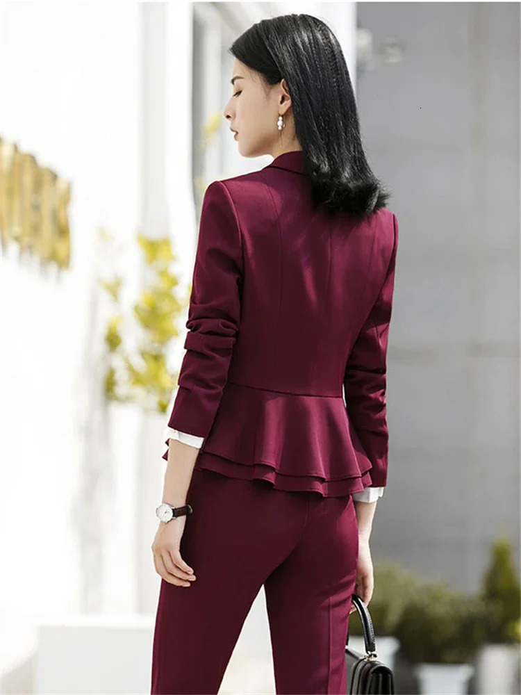 Women Skirt Suits Two Piece Set Office Ladies Blazer Pants Wine Red Elegant Business Suit Black Work Wear Uniform 240704