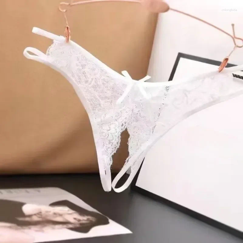 Women's Panties Sexy Lingerie Crotch Opening Transparent G-strings Thongs Solid Bowknot Underwear For Ladies Women Lace Pantys