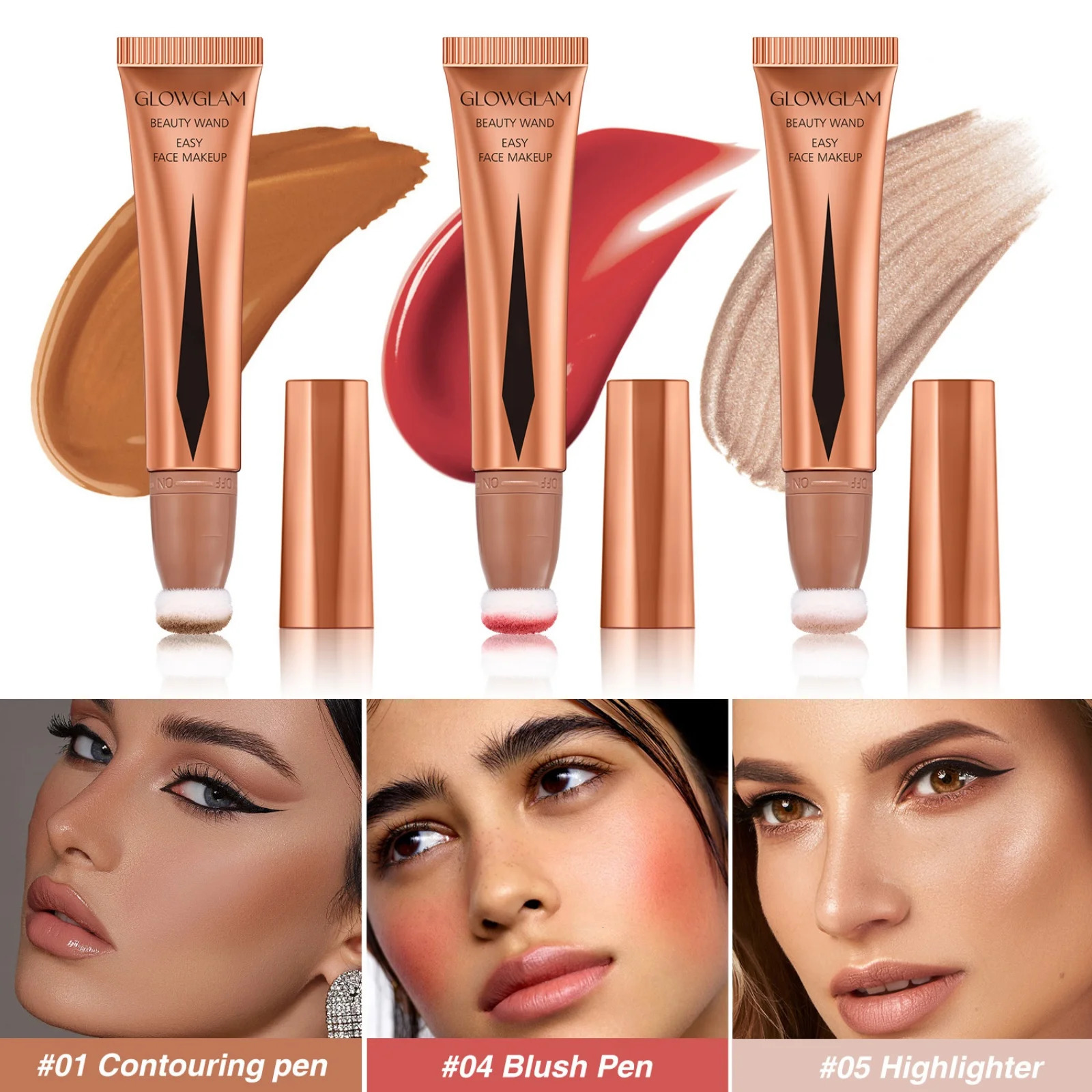 Cream Bronzer Contour Blusher Beauty Wand Highlighter Blush With Cushion Liquid Face Bronzer Wand Stick Applicator Makeup 240708