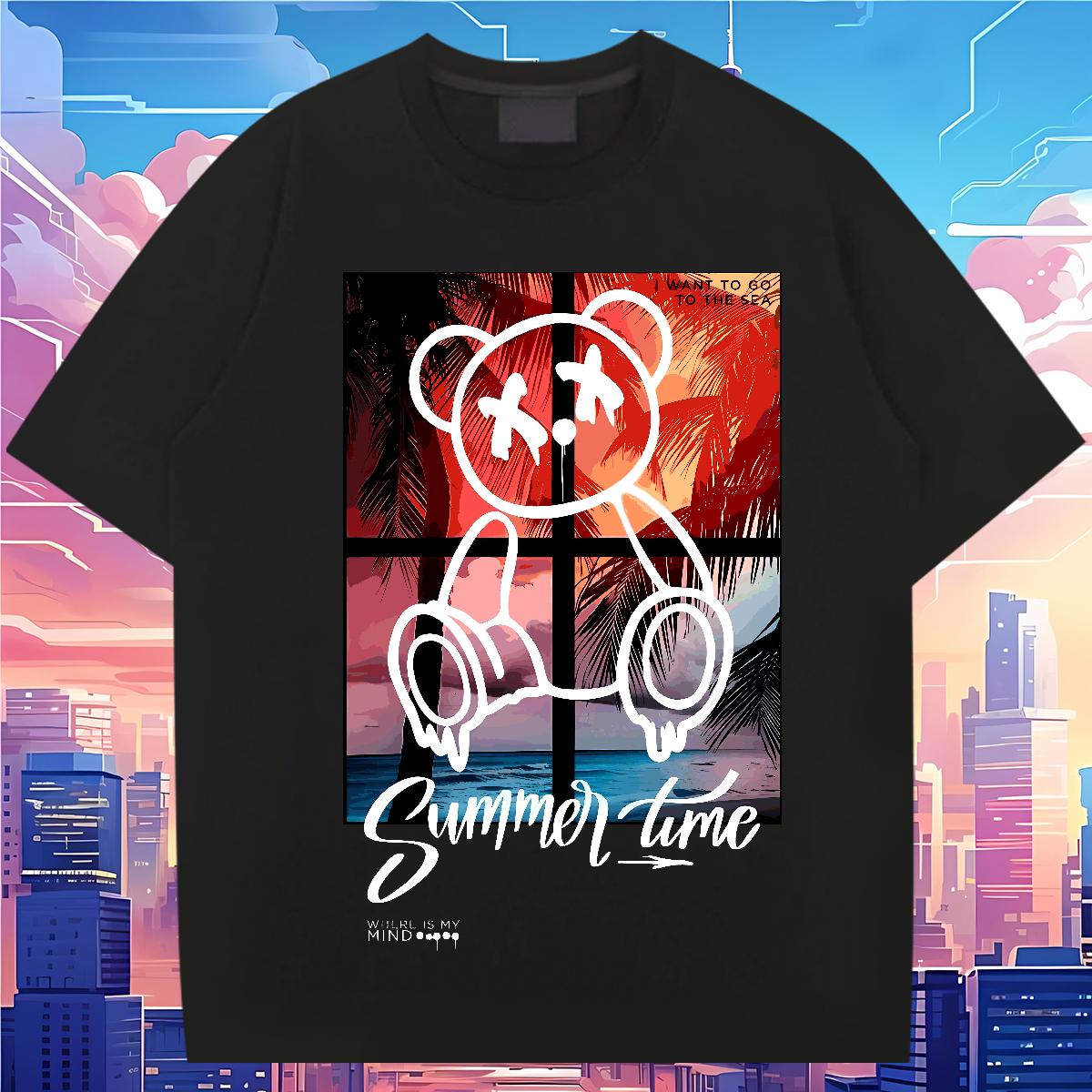 Comfortable Tshirts Graffiti Art 230g Cotton Breathable Short Sleeve Outdoor Man T Shirts DIY Printed Classic Tops Tees